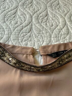 Zara Blush Pink Beaded Neckline Top
